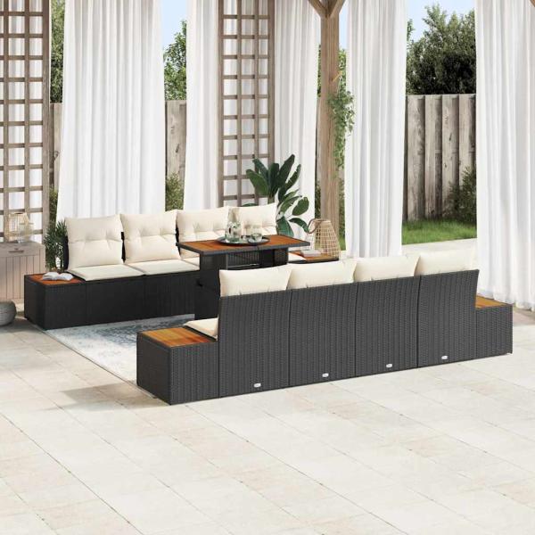 ARDEBO.de - Garten Sofa Set 9-teilig Schwarz Rattan Gartenmöbel Rechteckig