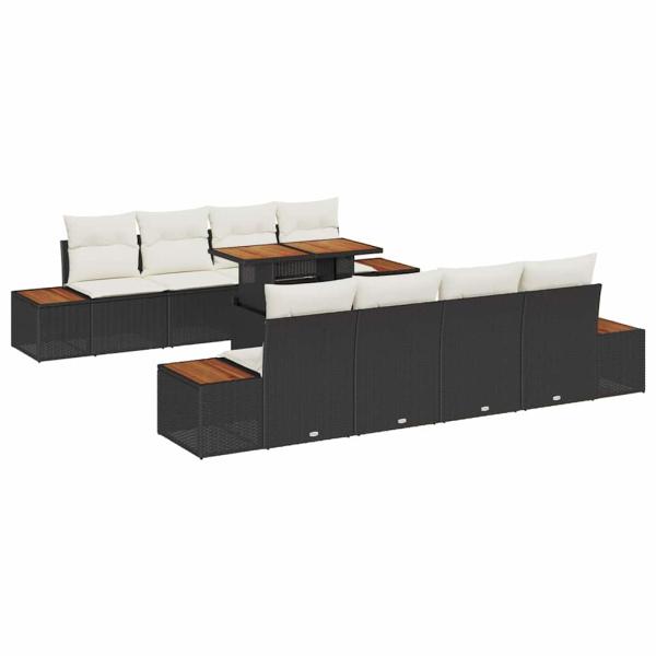 Garten Sofa Set 9-teilig Schwarz Rattan Gartenmöbel Rechteckig