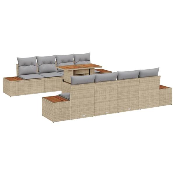 Garten-Sofa-Set 9-teiliges Set Beige PE-Rattan Essset