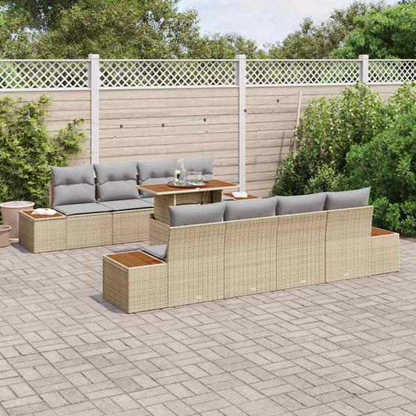 Garten-Sofa-Set 9-teiliges Set Beige PE-Rattan Essset