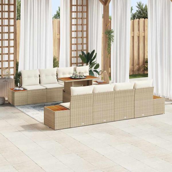 ARDEBO.de - Garten Sofa Set Set aus 9 Beige Rattan 4-Sitzer Garten Sofa