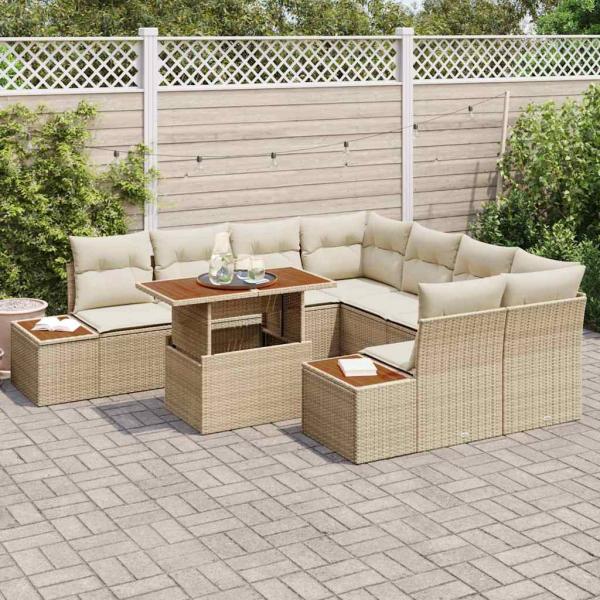 Garten Sofa Set Set von 9 Beige Rattan Garten Essgruppe