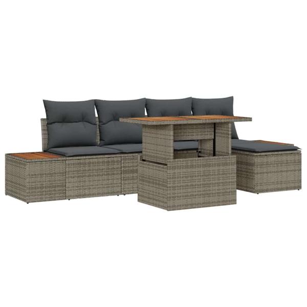 Garten Sofa Set 6-teilig grau Rattan, Stahlrahmen, Polyesterkissen