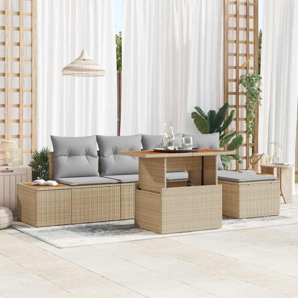 ARDEBO.de - Garten Sofa Set Set von 6 Beige, Grau Rattan, Polyester
