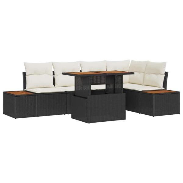 Garten Sofa-Set Set aus 6 Schwarz, Creme Rattan, Polyester