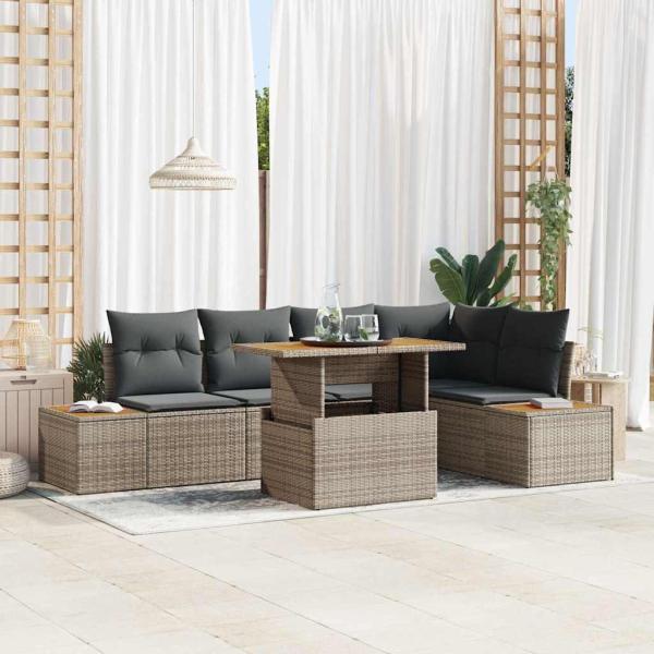 ARDEBO.de - Garten Sofa Set Set von 6 Grau Poly-Rattan Garten Essgruppe