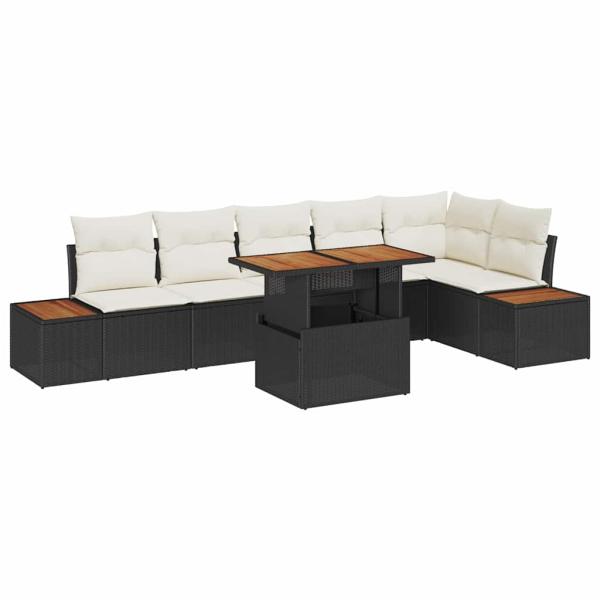 Garten Sofa Set Set von 7 Beige Poly-Rattan 4-Sitzer Outdoor Sofa