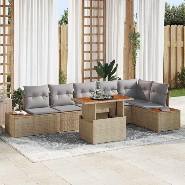 ARDEBO.de - Garten-Sofa-Set Set mit 7 Teilen Beige Rattan Garten-Sofa-Set