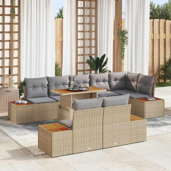 ARDEBO.de - Garten Sofa Set Set von 9 Beige, Grau Rattan, Polyester