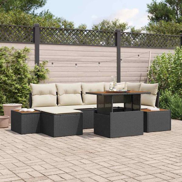 ARDEBO.de - Garten-Sofa Set 7 Teile Beige, Schwarz Polyester, PE Rattan, Stahl