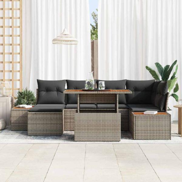 Garten-Sofa-Set Set aus 7 Grau Rattan Garten-Ecksofa Rechteckig