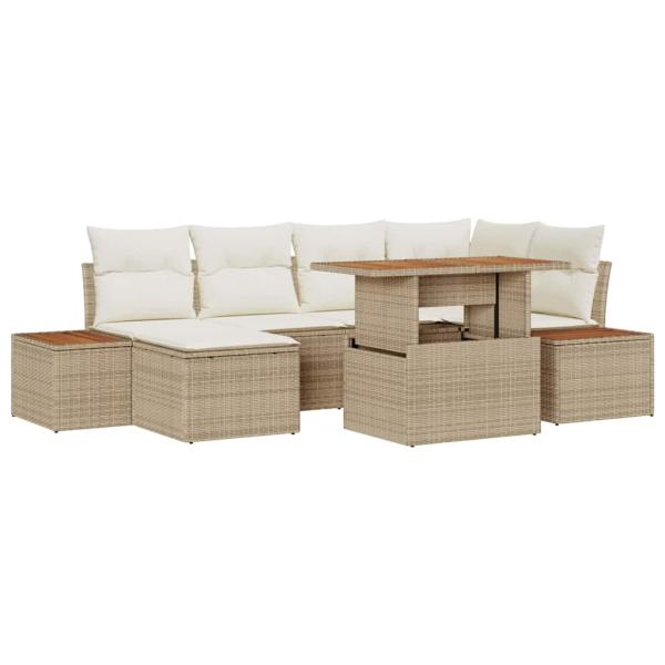 Gartensofa Set 7 Teile Beige Rattan Gartenmöbel Rechteckig