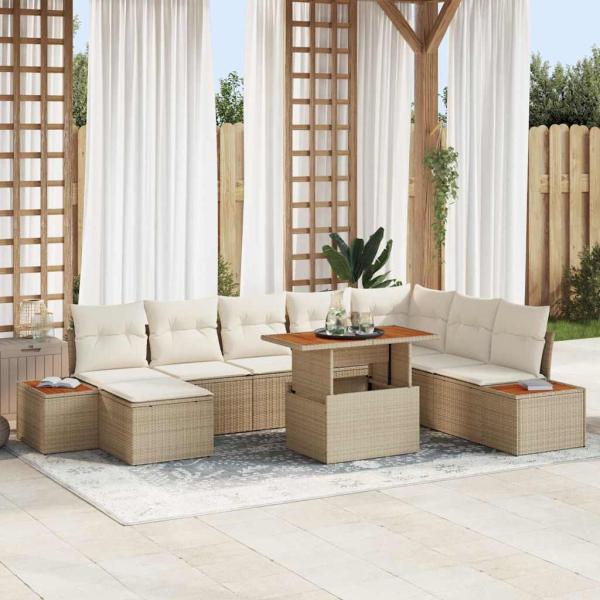 ARDEBO.de - Garten Sofa Set Set von 9 Beige und Creme Rattan und Polyester