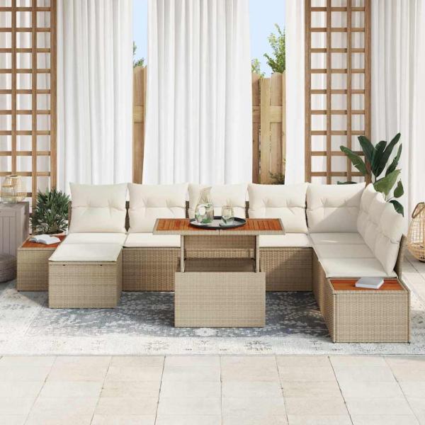 Garten Sofa Set Set von 9 Beige und Creme Rattan und Polyester