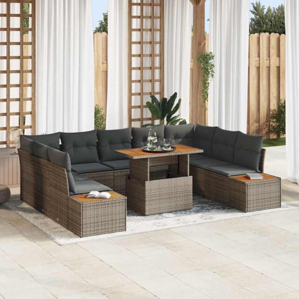 ARDEBO.de - Garten Sofa Set 10-teilig Anthrazit, Hellgrau, Hellbraun