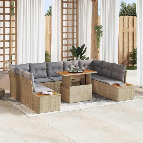 ARDEBO.de - Gartensofa-set 10 Stk. Beige Poly-Rattan