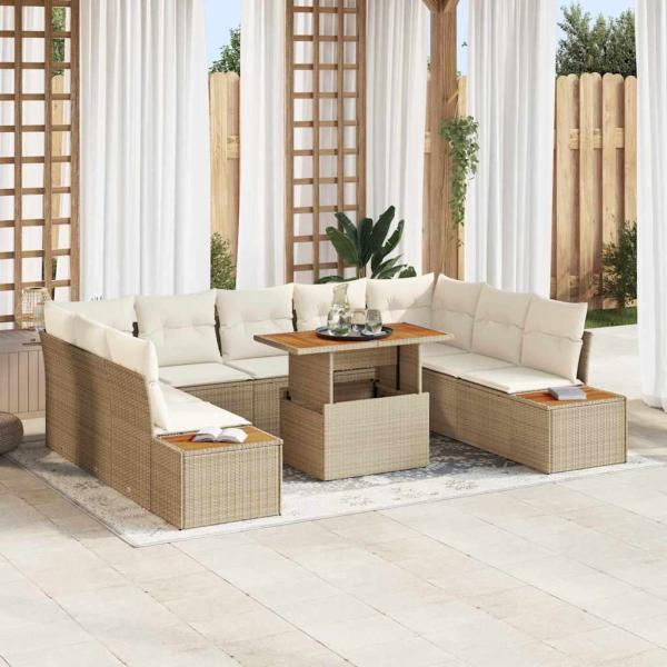 ARDEBO.de - Garten-Sofa-Set Set von 6 Beige Rattan Gartenmöbel Rechteckig