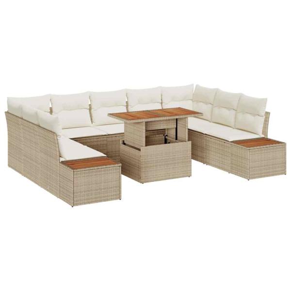 Garten-Sofa-Set Set von 6 Beige Rattan Gartenmöbel Rechteckig