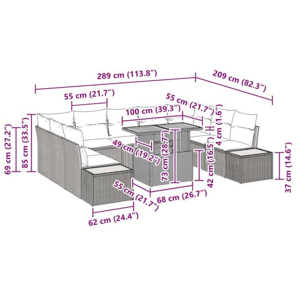 Garten-Sofa-Set Set von 6 Beige Rattan Gartenmöbel Rechteckig