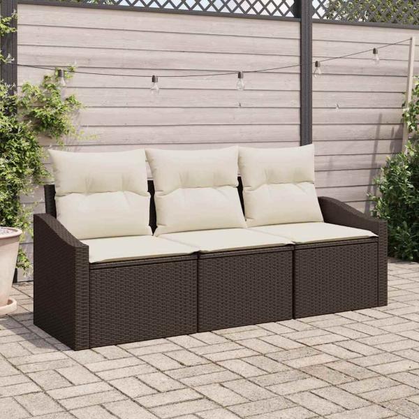 ARDEBO.de - Garten Sofa Set 3-teilig Braun Rattan Outdoor Sofa Rechteckig