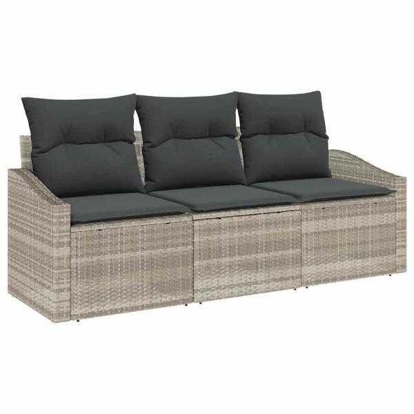 Garten-Sofa-Set 3 Teile Grau Polyethylen-Rattan, Polyester-Kissen