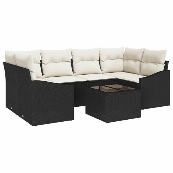 Garten-Sofa-Set 7-teilig Schwarz und Creme
