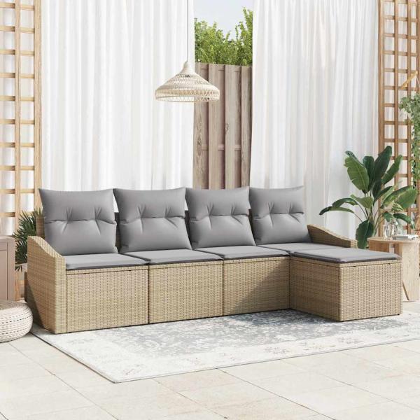 ARDEBO.de - Garten Sofa Set 5-teilig Beige, Grau Rattan, Polyester