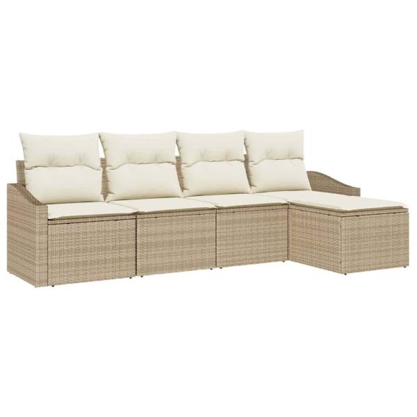 Garten Sofa Set 5-teilig Beige Rattan, Polyester Einzelsofa