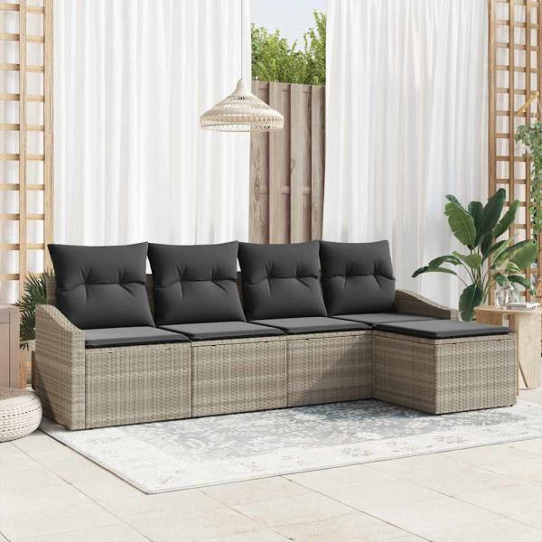 ARDEBO.de - Garten Sofa Set 5-teilig Beige Rattan, Polyesterstoff