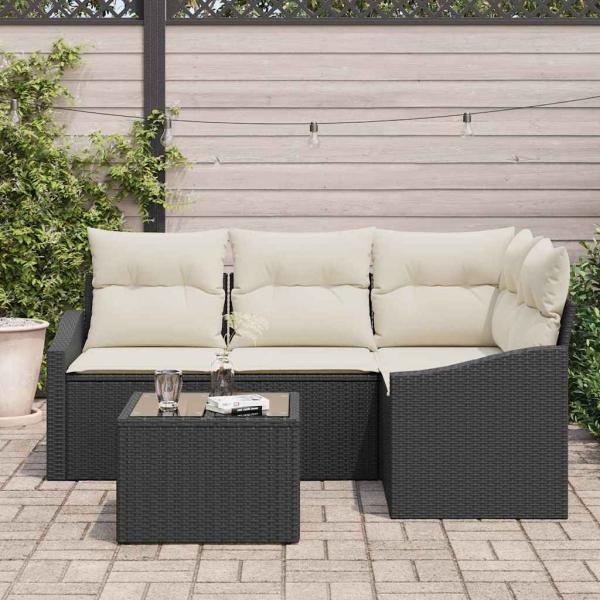 Garten Sofa Set 5-teilig Beige Kissen und schwarzer Rahmen