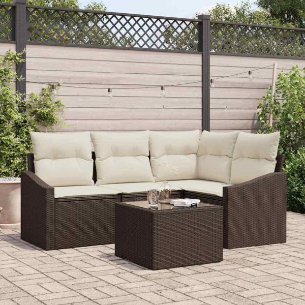 ARDEBO.de - Garten Sofa Set Set aus 5 Creme, Braun