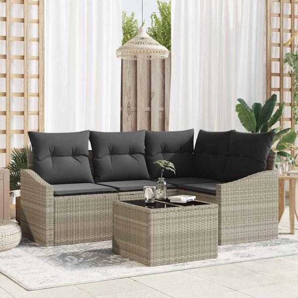 ARDEBO.de - Garten Sofa Set 5-teilig Beige, Dunkelgrau Rattan, Polyester