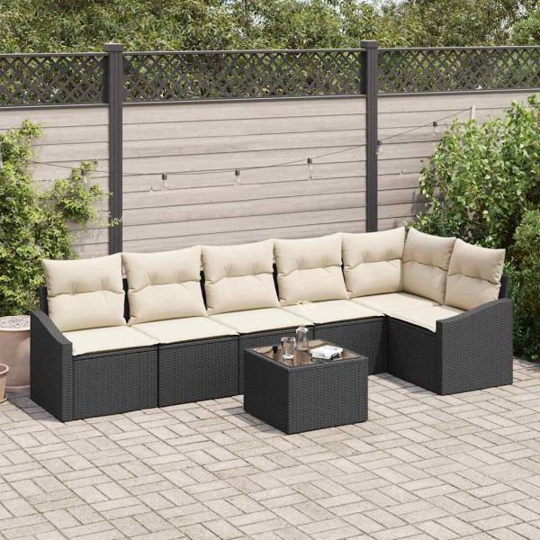 ARDEBO.de - Garten-Sofa-Set Set aus 7 Schwarz PE-Rattan Outdoor-Sofa