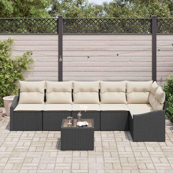 Garten-Sofa-Set Set aus 7 Schwarz PE-Rattan Outdoor-Sofa