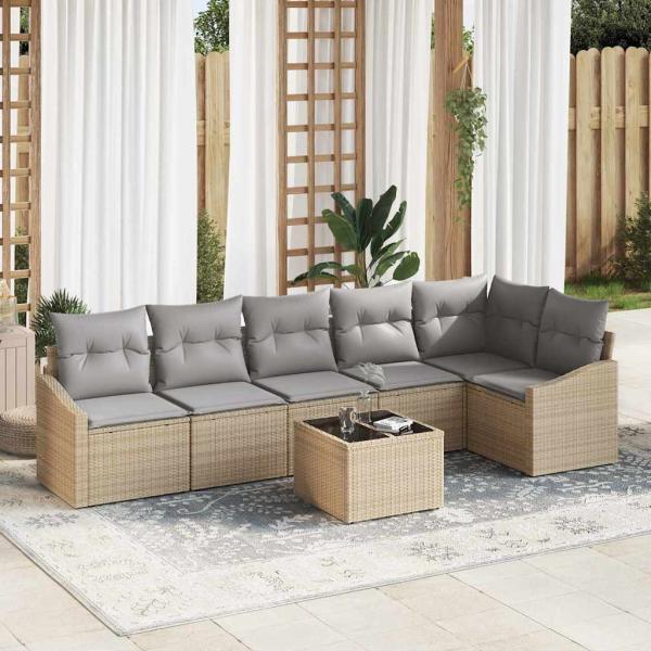 ARDEBO.de - Garten-Sofa-Set 7-teilig Beige PE Rattan Outdoor-Sofa