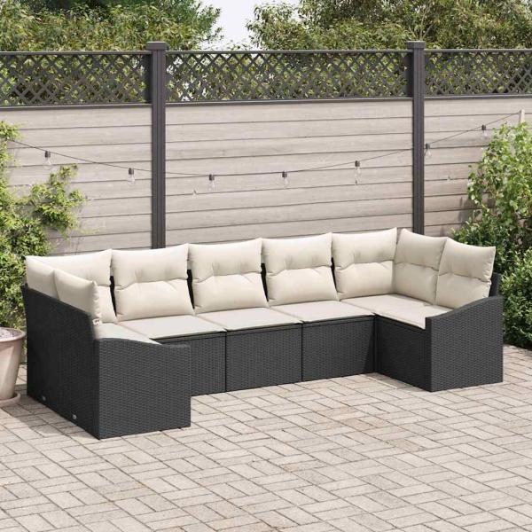 ARDEBO.de - Garten-Sofa-Set 7-teilig Beige Kissen mit schwarzem Rahmen