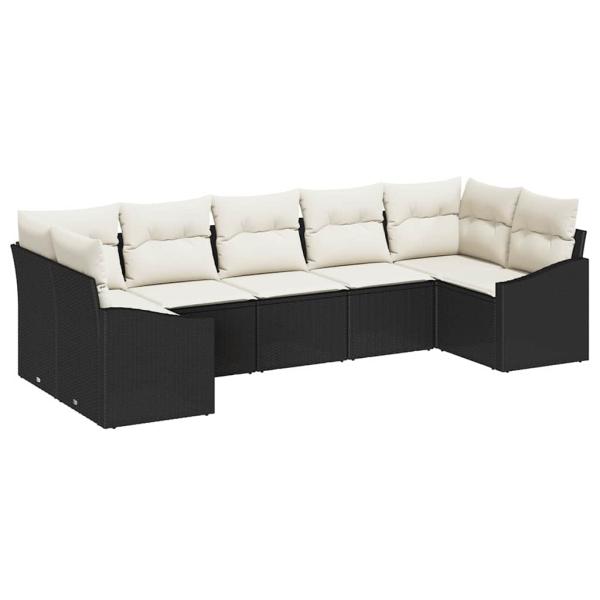Garten-Sofa-Set 7-teilig Beige Kissen mit schwarzem Rahmen
