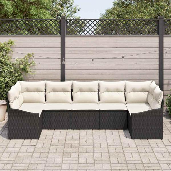 Garten-Sofa-Set 7-teilig Beige Kissen mit schwarzem Rahmen