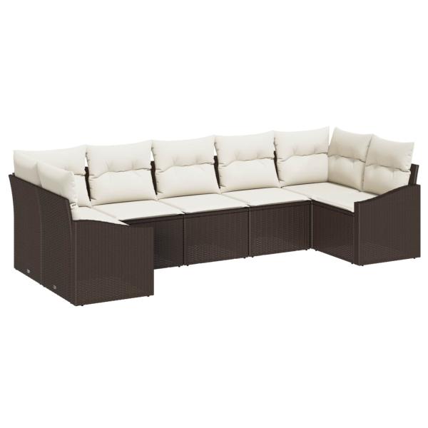 ARDEBO.de - Gartensofa-set 7 stk. Braun und Creme Poly-Rattan