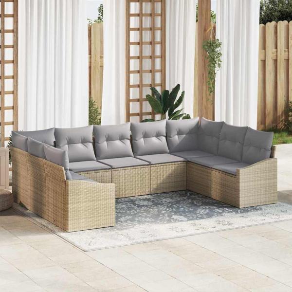 ARDEBO.de - Garten-Sofa-Set Set von 9 Beige und Grau Rattan, Polyester