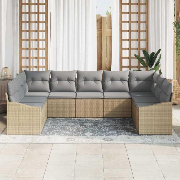 Garten-Sofa-Set Set von 9 Beige und Grau Rattan, Polyester