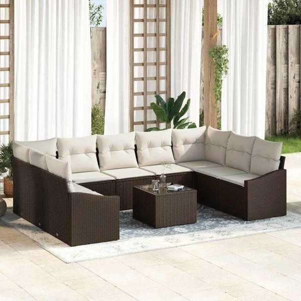 ARDEBO.de - Garten-Sofa-Set Set aus 10 Elfenbein Poly-Rattan