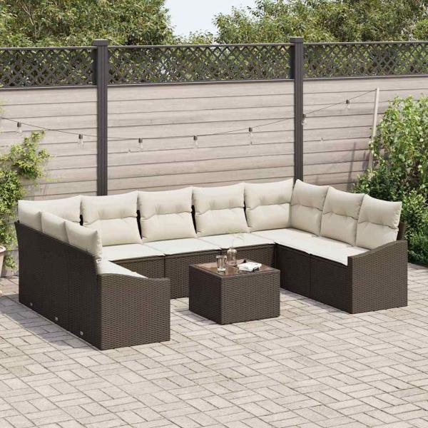 Garten-Sofa-Set Set aus 10 Elfenbein Poly-Rattan