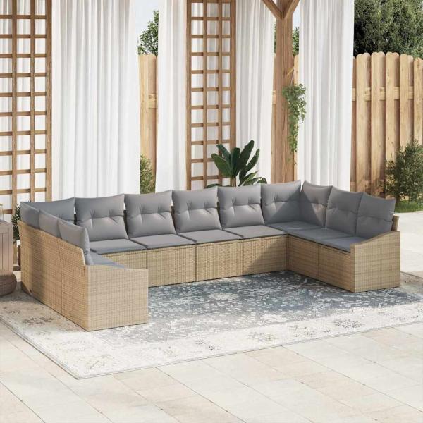 ARDEBO.de - Garten-Sofa-Set Set aus 10 Grau, Natur Rattan, Polyester