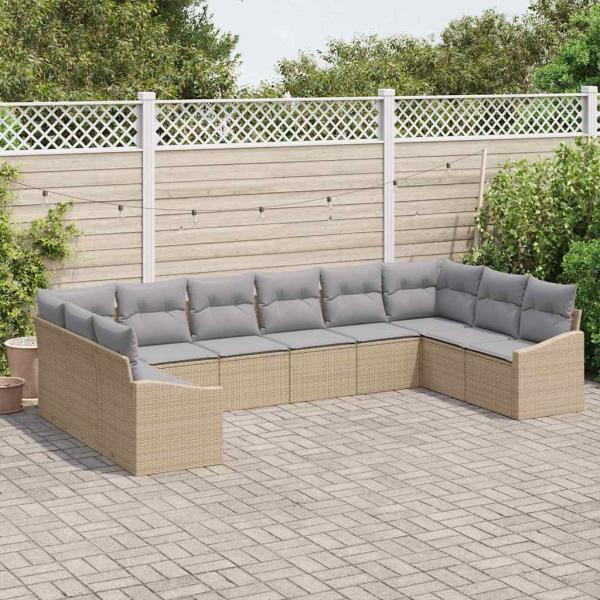 Garten-Sofa-Set Set aus 10 Grau, Natur Rattan, Polyester