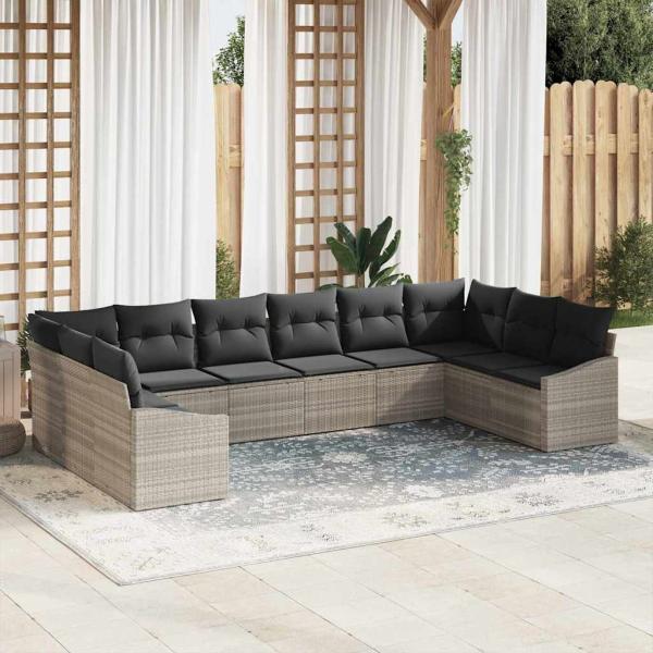 ARDEBO.de - Garten Sofa Set 10-teilig Dunkelgrau Rattan Garten Liegesofa