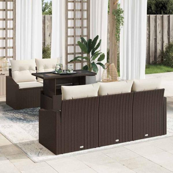 ARDEBO.de - Garten Sofa Set Set aus 6 Teilen Braun Poly-Rattan, Stoff