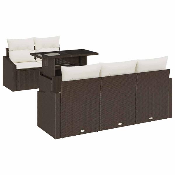 Garten Sofa Set Set aus 6 Teilen Braun Poly-Rattan, Stoff