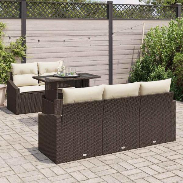 Garten Sofa Set Set aus 6 Teilen Braun Poly-Rattan, Stoff
