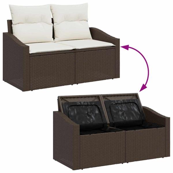 Garten-Sofa-Set 7-teilig Braun und Creme Rattan, Polyester